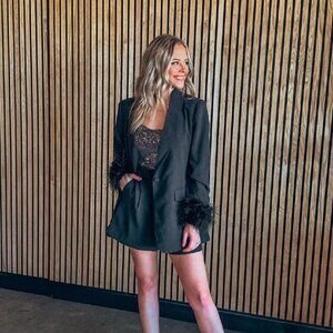 Elle Feather Trim Blazer/Shorts Set BuddyLove (BLAZER & SHORTS- XS)
